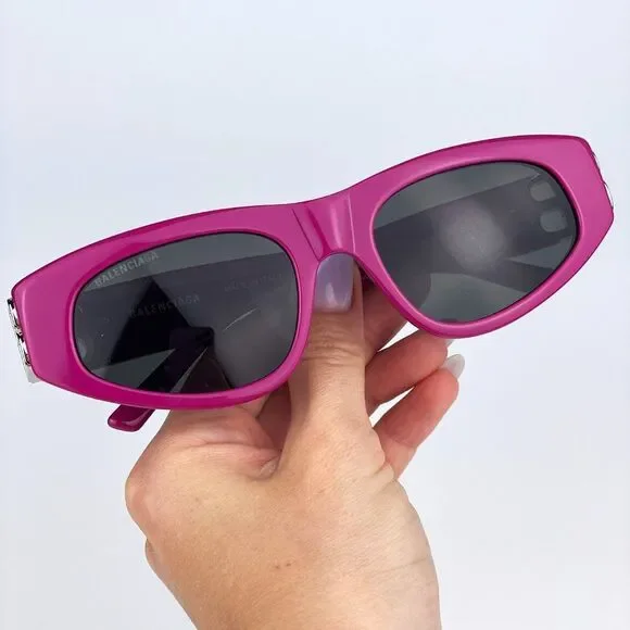 Balenciaga BB0095S 017 Sunglasses Fuchsia Pink Silver Grey Cat Eye Unisex